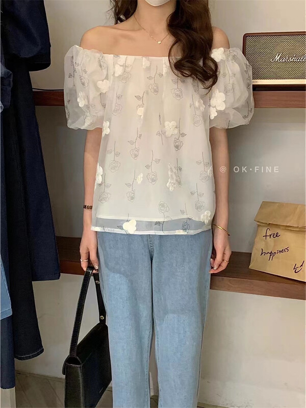 [OK fine] off shoulder flower pullover shirt 8025\zjy