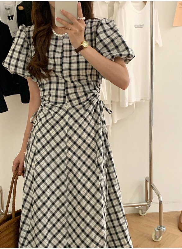[the mind] Korean round neck side waist design dress 60529\jhy