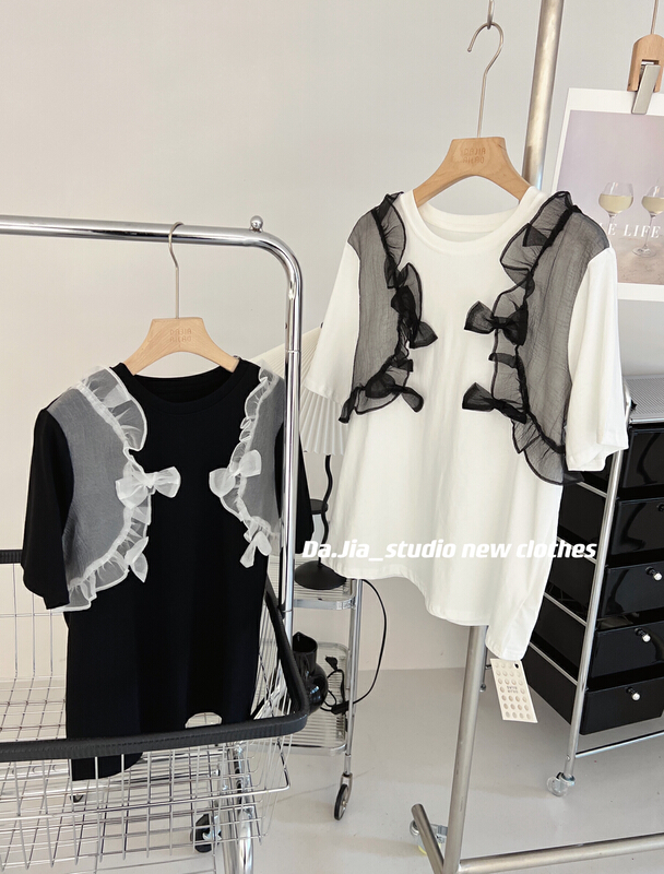 [Dajia] summer new Korean fashion casual mesh splicing short sleeve T-shirt 22386\zxx