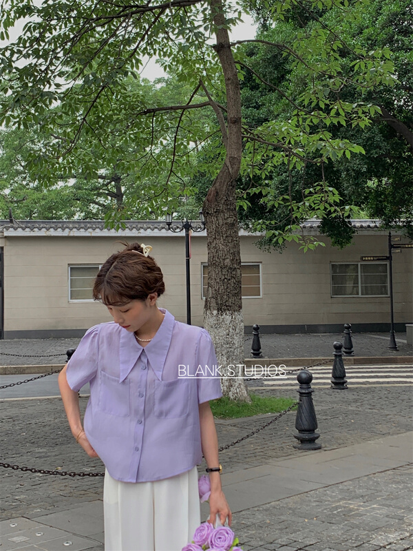 [blank] simple fashion single breasted short sleeve shirt 522598 \wpl
