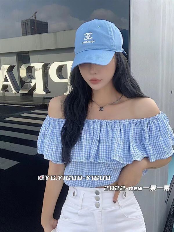 [yiguoyiguo] off shoulder PLAID RUFFLE design blouse (for sale only) 1606\pcz