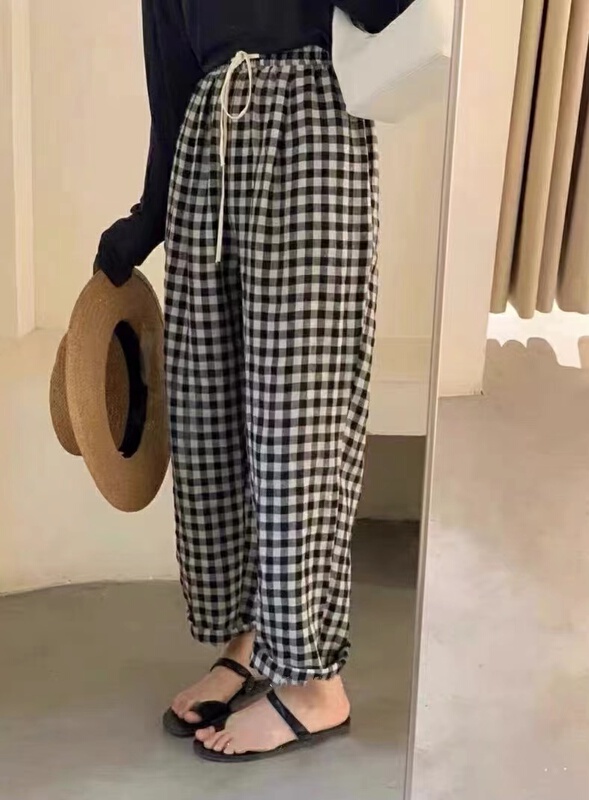 [malt] lattice fashion elastic waist casual pants 3143\xyj