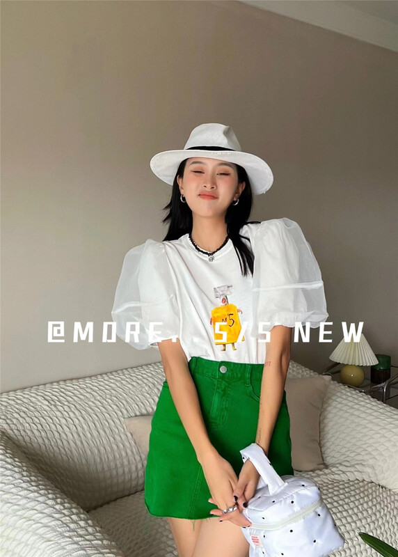 [more] bubble sleeve Print Shirt 88168\ozq