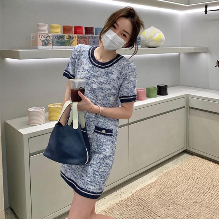 [x · h studio] small fragrance temperament round neck short sleeve dress 08702\ozq