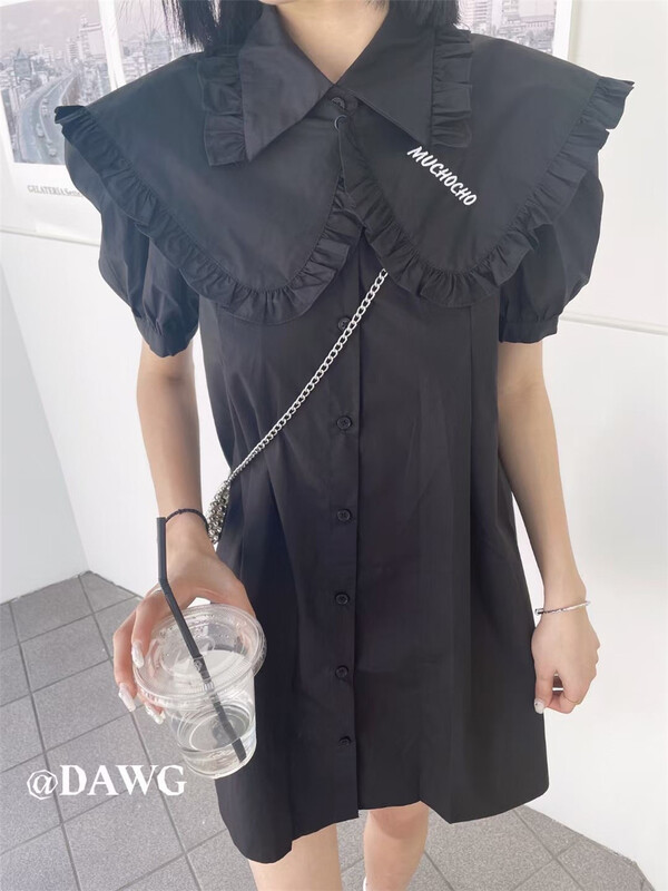 [dawg king] short sleeve pleated breasted dress (with cape) d9386\wtt