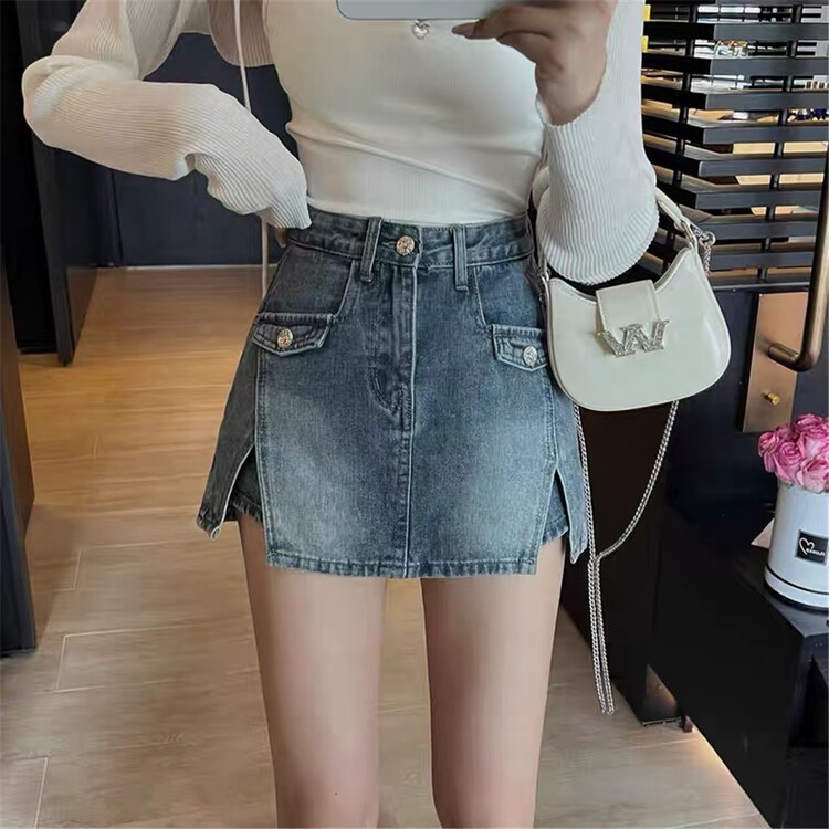 [Muxi] Korean versatile fashion denim skirt pants (without chain) 6030\wpl