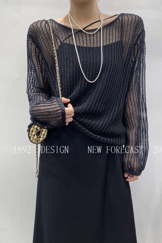 [1992] simple solid color hollow loose sunscreen shirt 3873\xyj