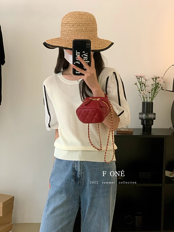 [f one] casual Tencel contrast bubble sleeve T-shirt 66222\wpl