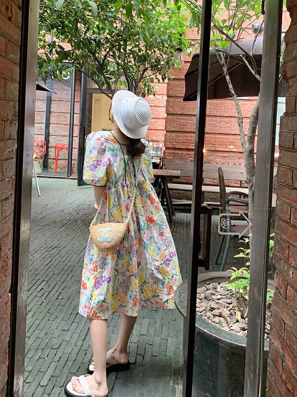 In early summer! [Dai Dai] bubble sleeve oil painting first love floral dress 4587\hbx