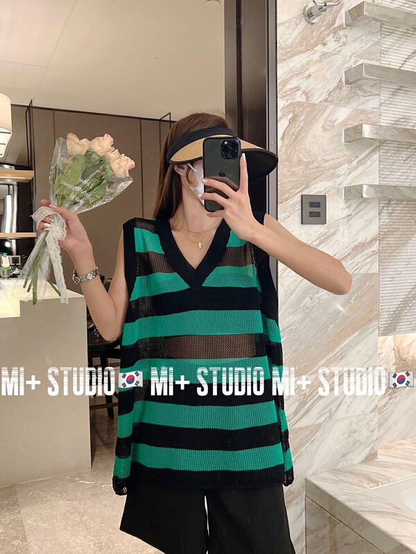[mi+] simple striped vest shirt 2196\ozq
