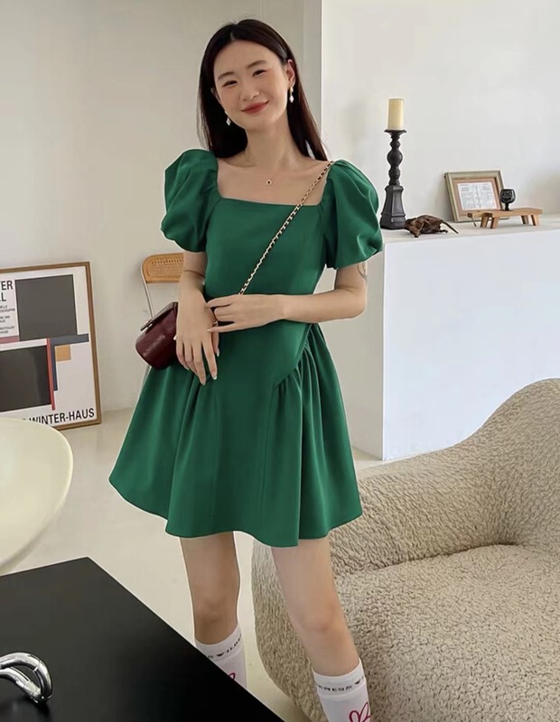 [Lemmy] Fashion Square Neck thin bubble sleeve dress 8775\hbx