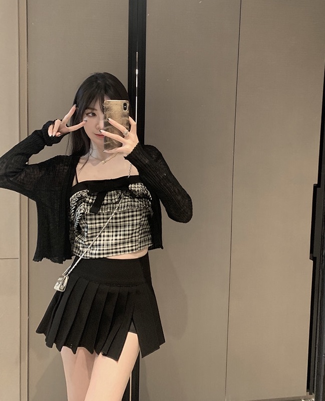 [Doudou family] Spice Girl check bow short vest / suspender 88463\jj
