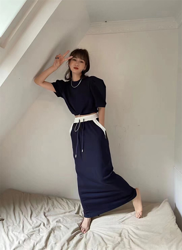[al] bubble short sleeve shirt + Fashion skirt suit 6606\wpl