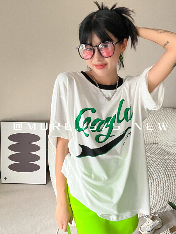 [more] letter print versatile short sleeve T-shirt 88175\ozq