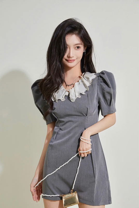[x · h studio] ear side bubble sleeve slim dress 6288\ozq
