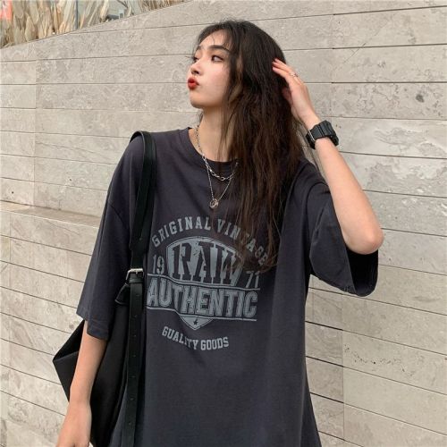 Korean retro fashion brand printed short sleeve T-shirt women's loose Korean ins fashion slim casual top