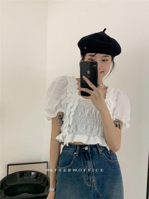[after.90] square neck bubble sleeve fashion shirt 6802\ll