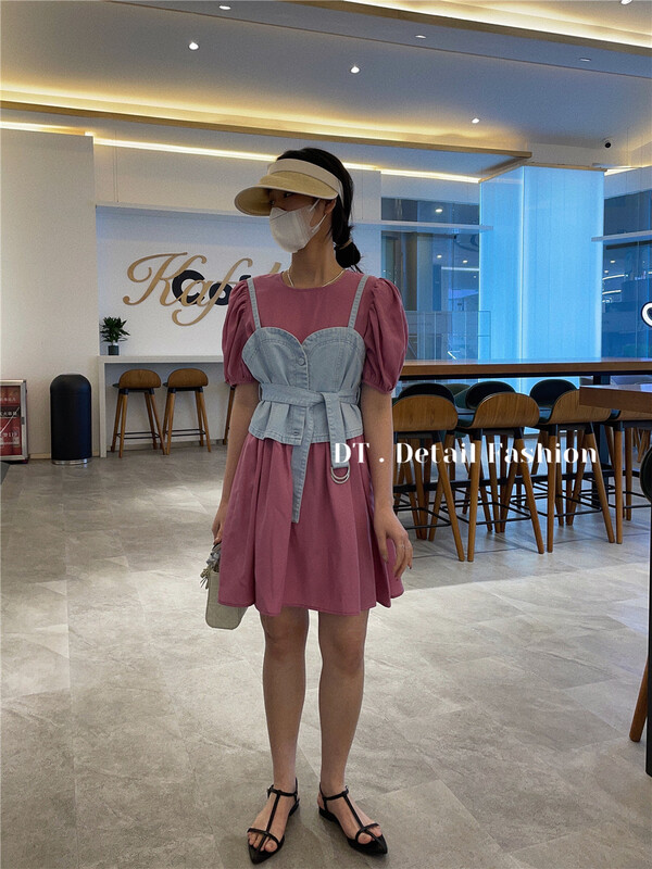 [DT] Korean sleeveless vest + solid color versatile dress set c9955-1\lwy
