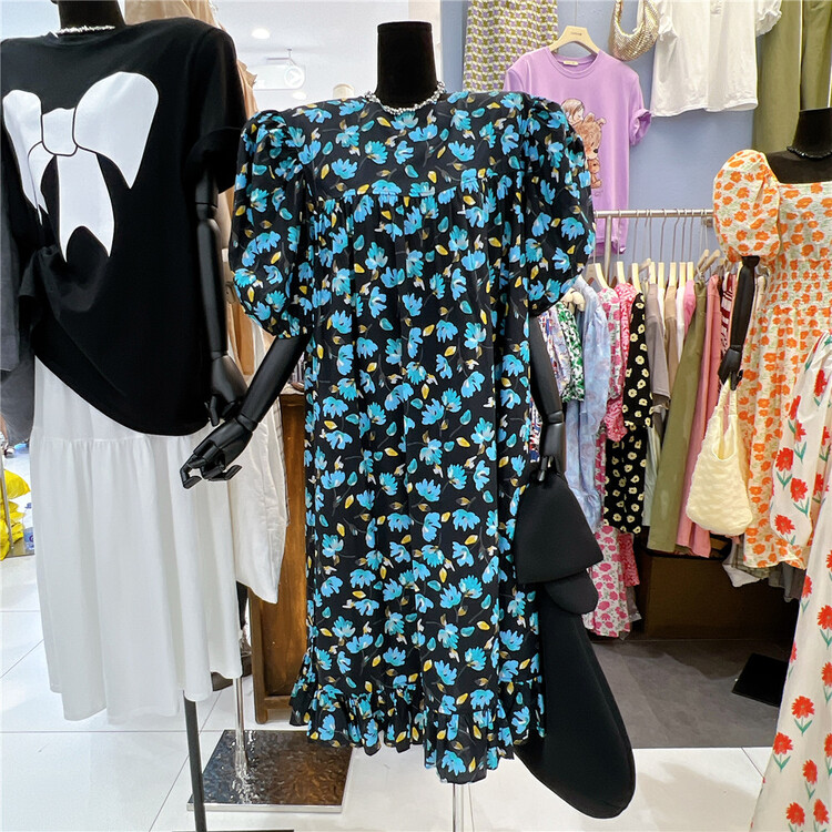 [miss coffee] flower bubble sleeve temperament dress 8263\xyj