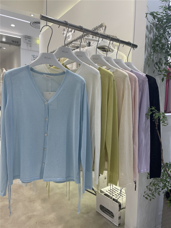 [Mihe] simple solid color drawstring thin knit cardigan 2385\wpl
