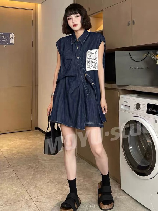 [o not 1] label fashion sleeveless short sleeve T-shirt + elastic waist Denim Shorts Set n129\lsw