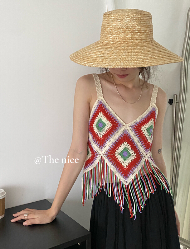 Live broadcast 80! [the nice] contrast tassel fashion vest / sling 00365\hjy