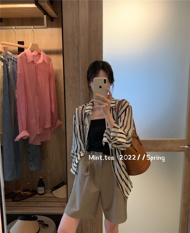 [mint tea] casual stripe single Pocket Shirt 2219\zjy