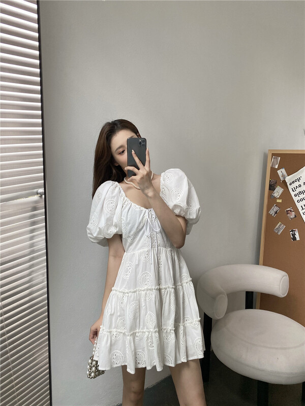[modern 197] U-neck Style Bubble Sleeve Dress 61091\lsl