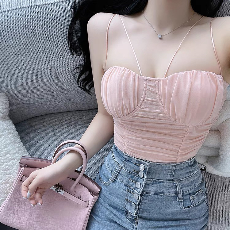 [Gangan] summer bottoming mesh mesh integrated Strapless vest / sling 2288\cl
