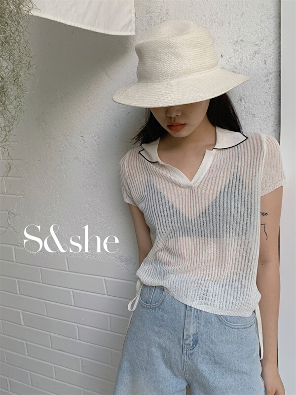 [she] simple stand collar knit shirt 1200\hyy