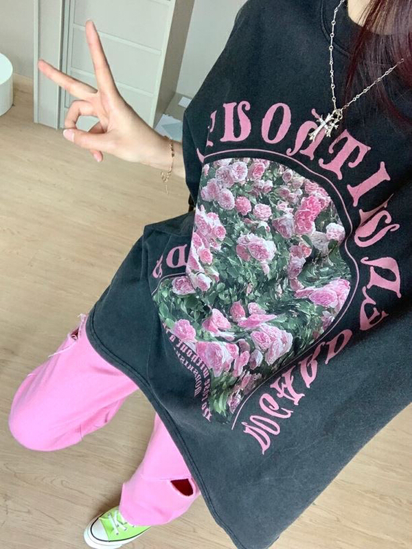 [Shanzhu] fashion retro wash flower loose Pullover short sleeve T-shirt 292\xyy