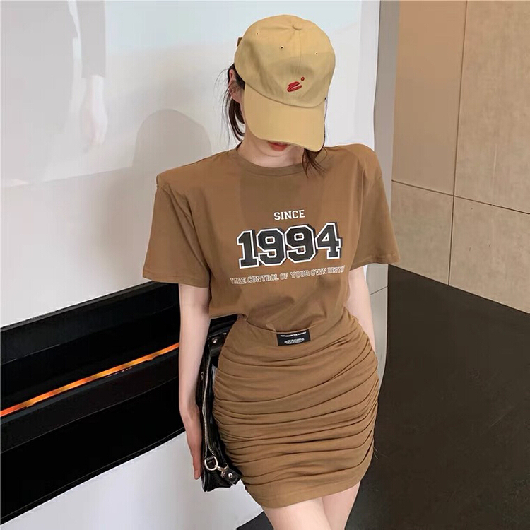 [fan fan] personalized letter short sleeve T-shirt + slim Spice Girl Skirt two piece suit 8010-1\jj