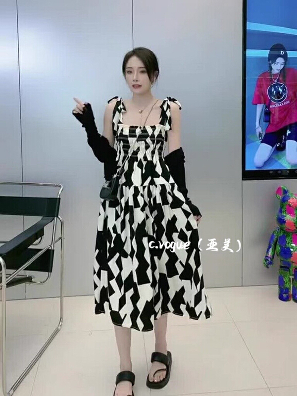 [c.vogue] French soft contrast color bandage waist closing thin dress 5813\pcz