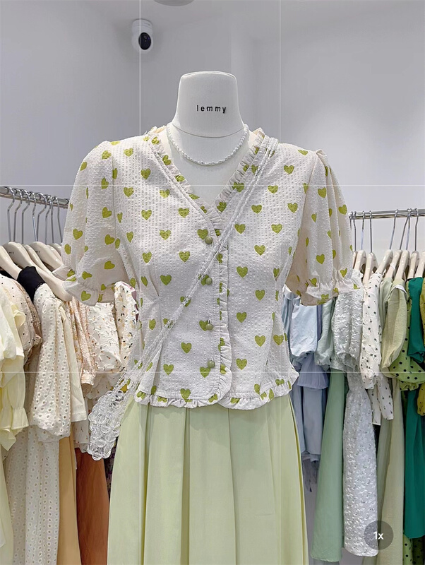 [Lemmy] love printed agaric lace sweet aging shirt 8722\hbx