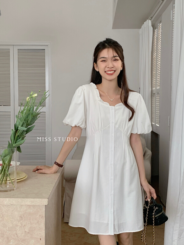 [miss miss home] Korean style square neck sweet bubble sleeve dress f2260