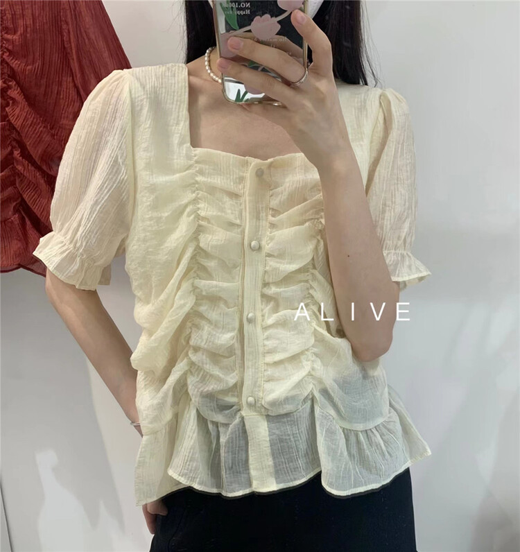 [alive] single breasted fresh, simple and comfortable shirt 133675\hyy