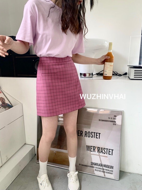 [wuzhinvhai] sweet fashion Plaid Hip Wrap Skirt 83037\cls