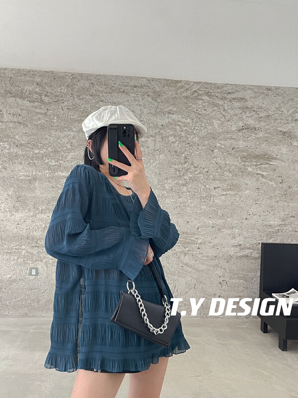 [T.Y Tangyuan family] Korean round neck simple casual chiffon shirt 2090\ozq