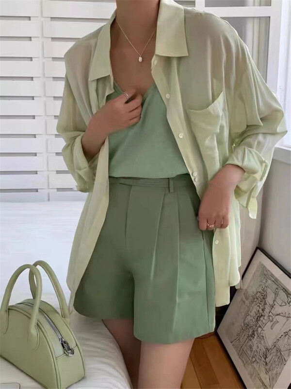 [Lina] Korean versatile clean loose shirt (with suspender) 9088\zxx