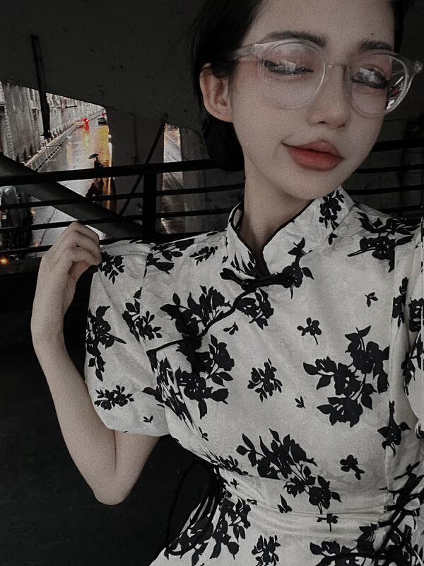 [web sensing] stand collar bubble sleeve button dress a098\ozq