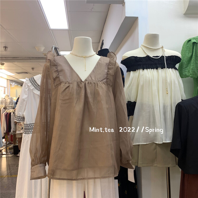 [mint tea] V-neck loose shirt with ears (only for small shirts) 2220\zjy
