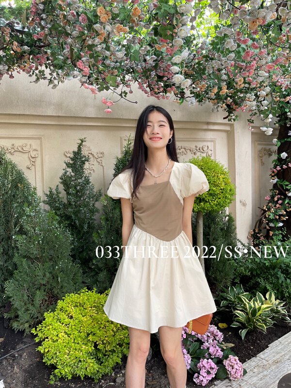 [033three] square neck color contrast dress 8182\lsl