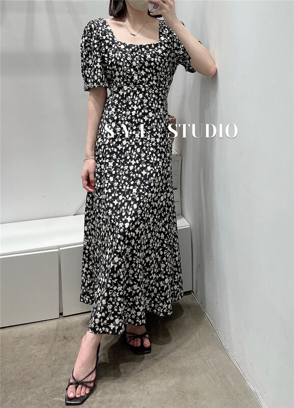 [SYL] French retro square collar floral dress 5310\l