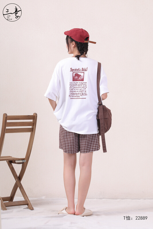 [original three element clothing] simple casual back printed short sleeve T-shirt 22889\fhx