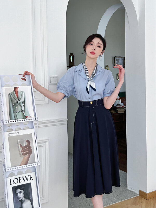 [Hanna Hanna] temperament commuting high waist thin cover span A-line skirt m3202\xj