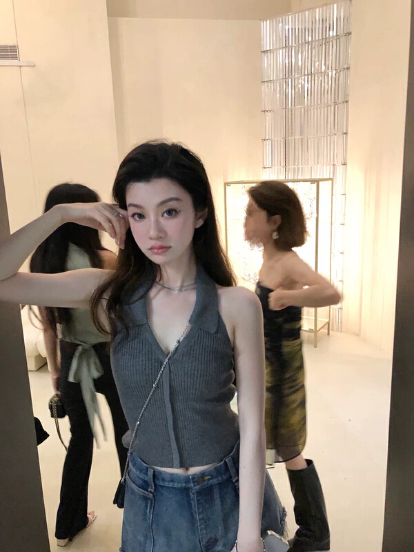 [Amanda] slim and versatile Polo neck open back T-shirt ys2-5101\pcz