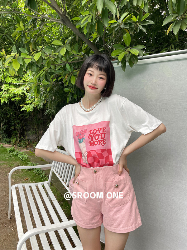 [s.room] funny printed round neck Pullover Casual Short Sleeve T-shirt ys2-701\lsl