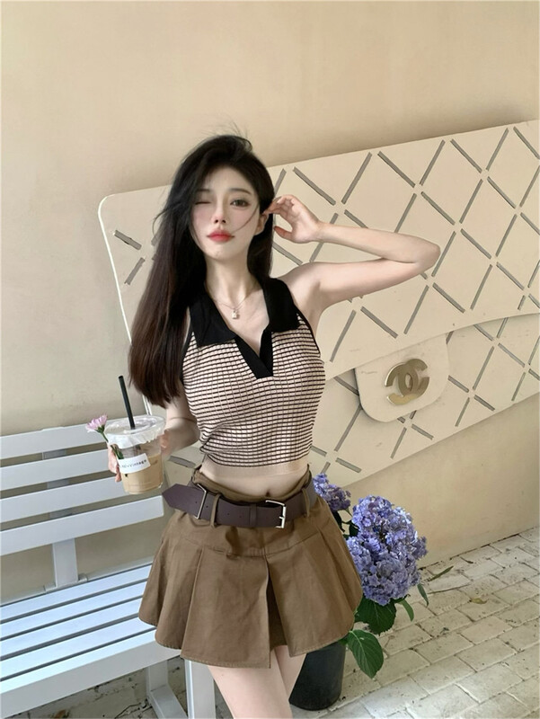 [d.ffstudio] pure sexy short color contrast knitted vest / sling 1204\wtt