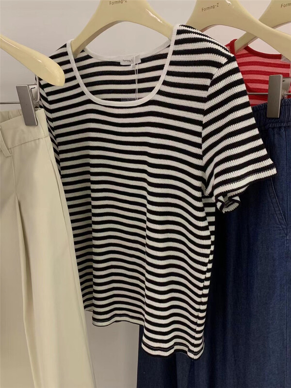 [forming-z] casual U-neck stripe short sleeve T-shirt 91319\csx