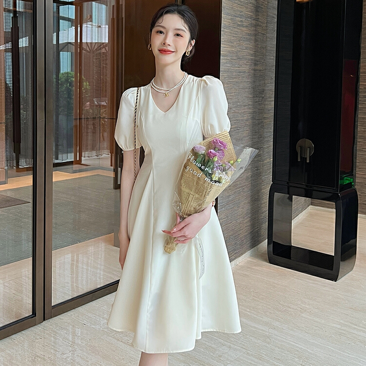 [Hanna including that] temperament V-neck large swing thin medium length dress (without chain) ys1-m3162\xj